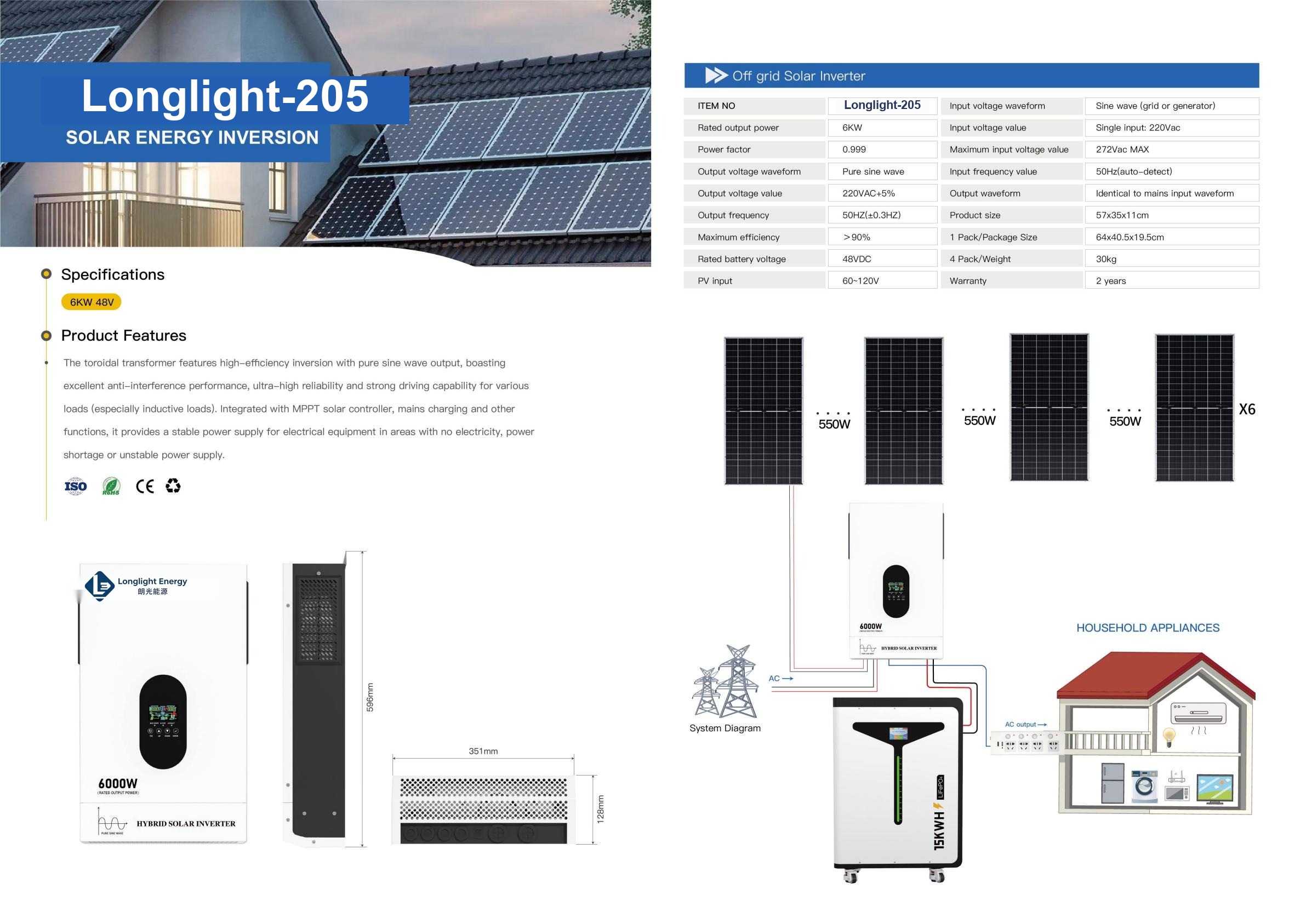 Longlight-205 Off-grid Solar Inverter 6kW 48V
