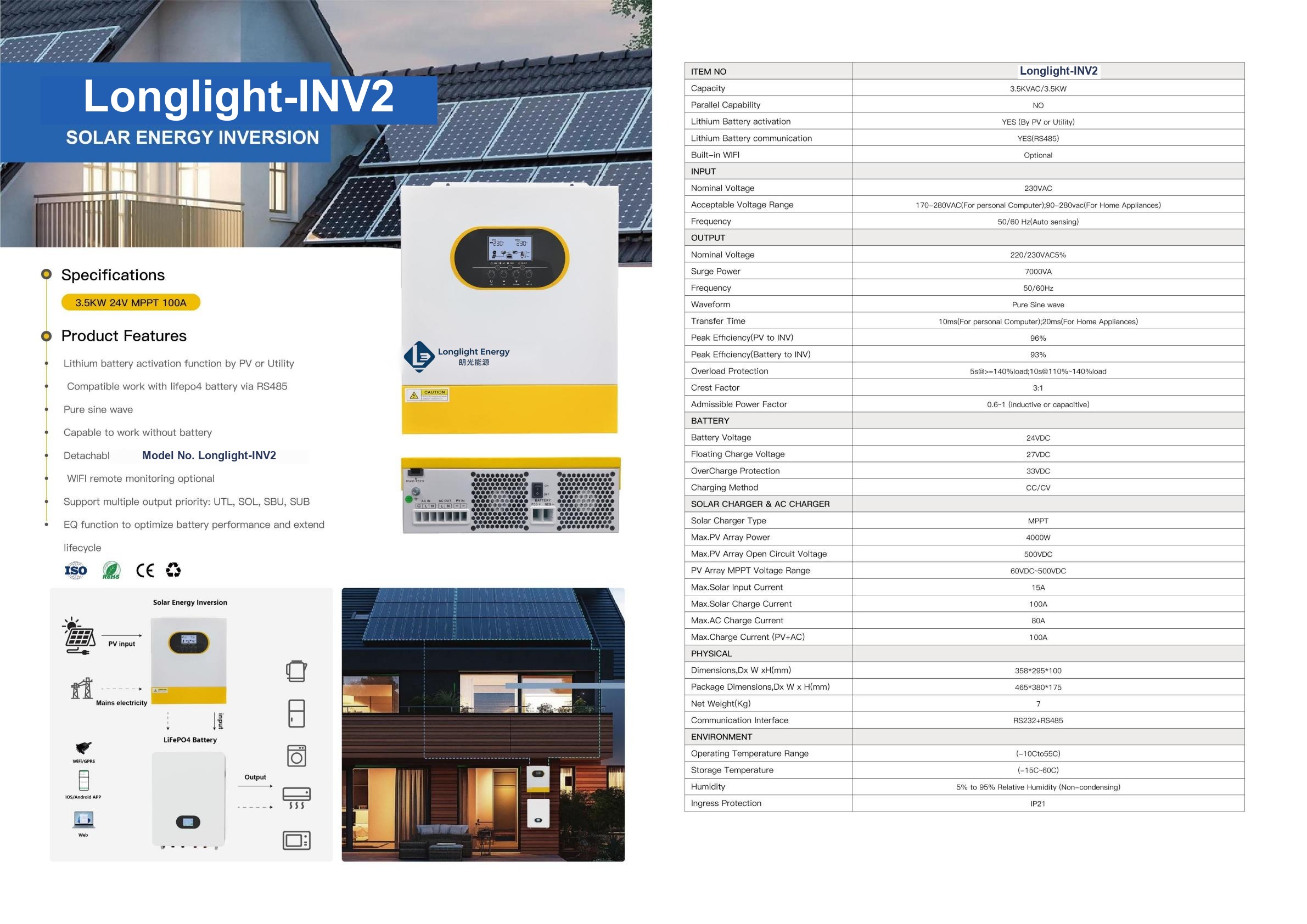 Longlight-INV2 Hybrid Solar Inverter 3.5kW 24V