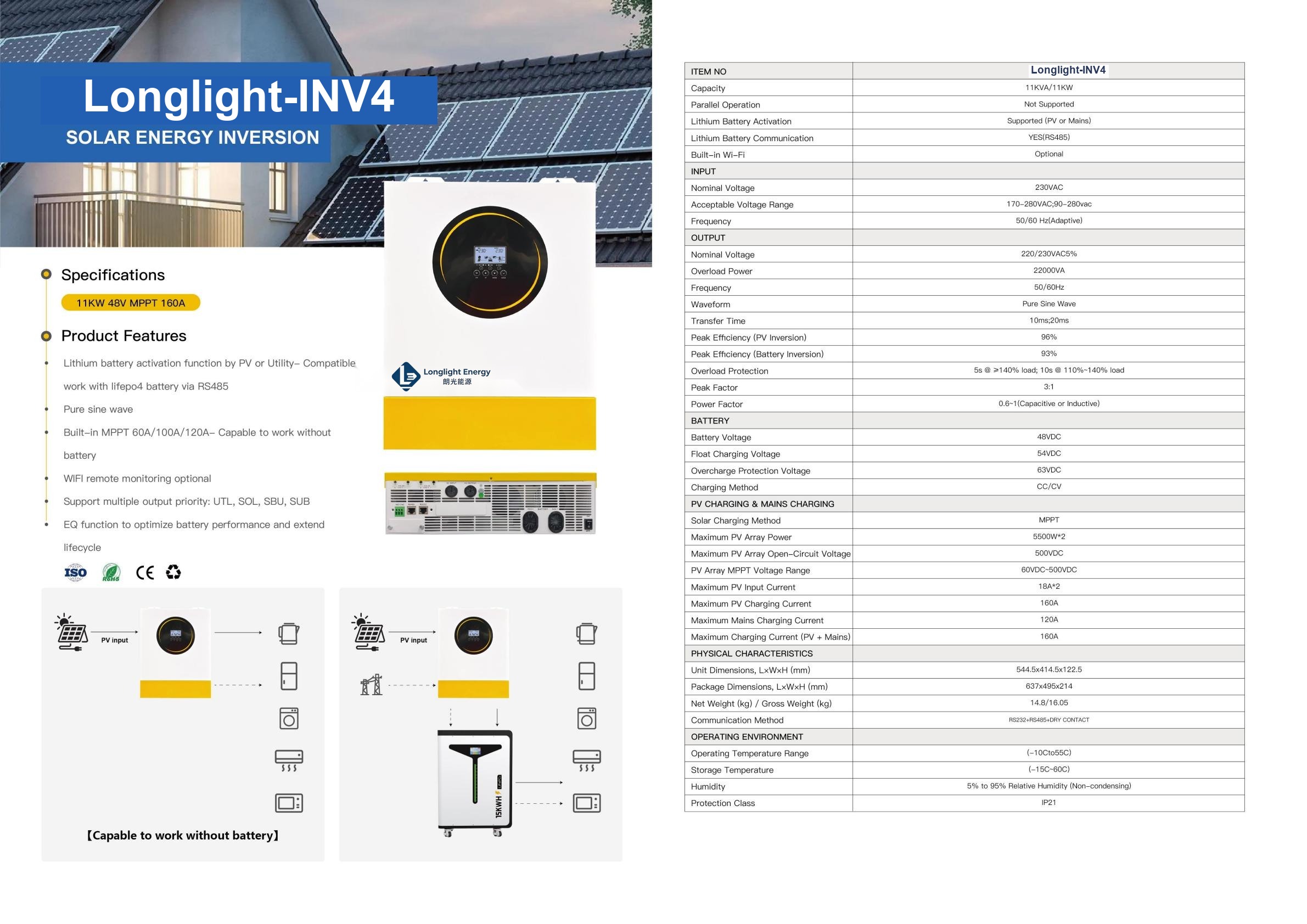 Longlight-INV4 Hybrid Solar Inverter 11kW 48V