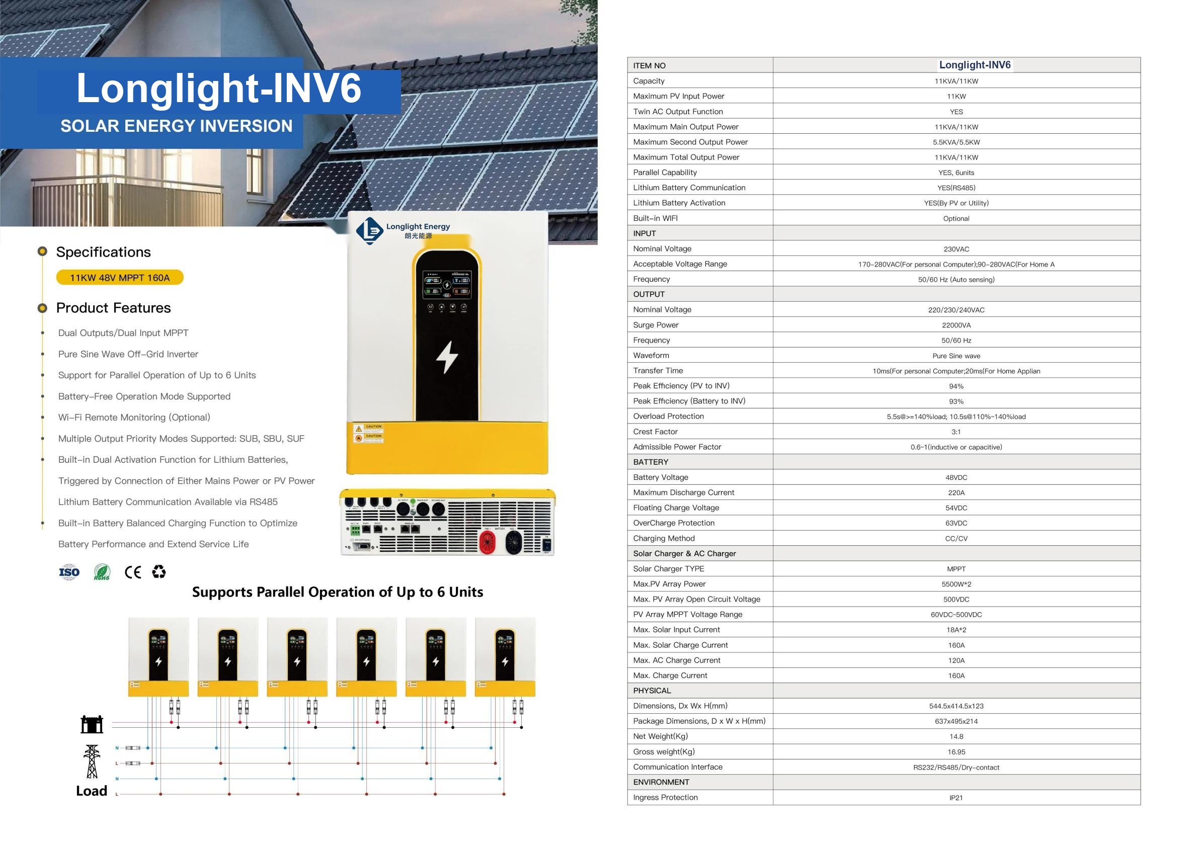 Longlight-INV6 Parallel Hybrid Inverter 11kW 48V