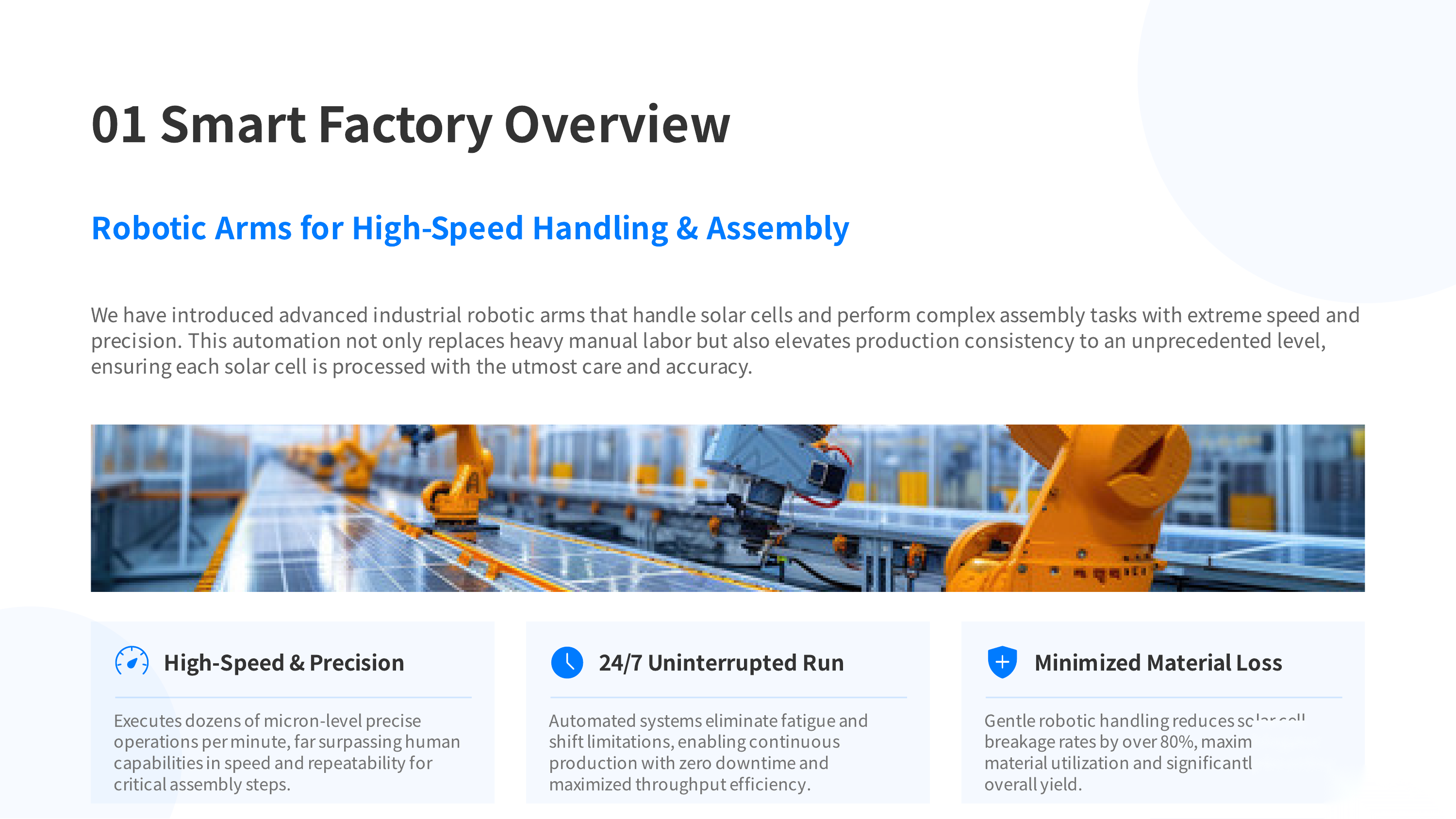 High-speed robotic arm handling and assembly