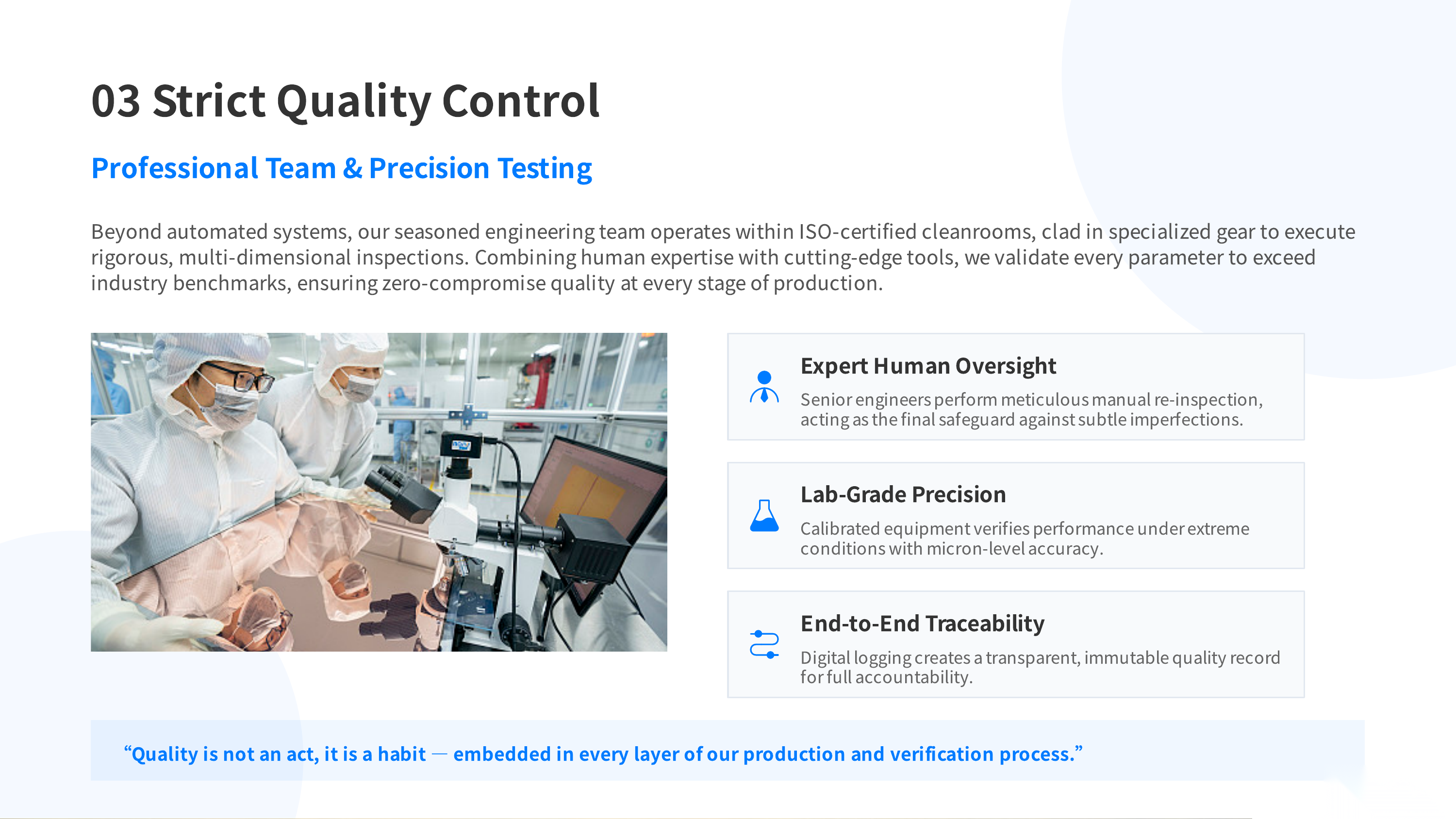 Professional team and precision quality inspection